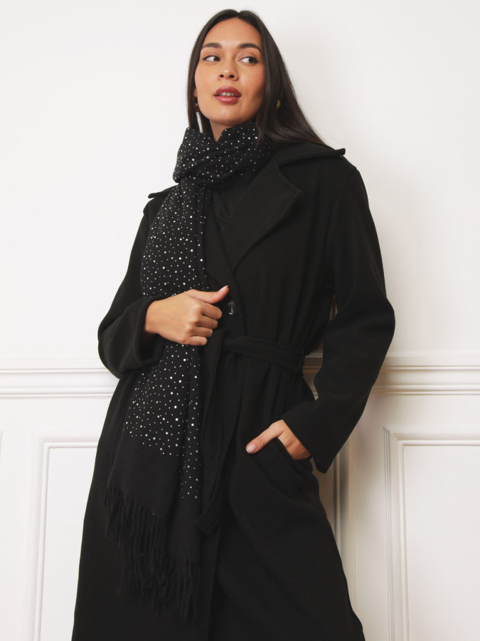 Écharpe à strass effet cachemire noire