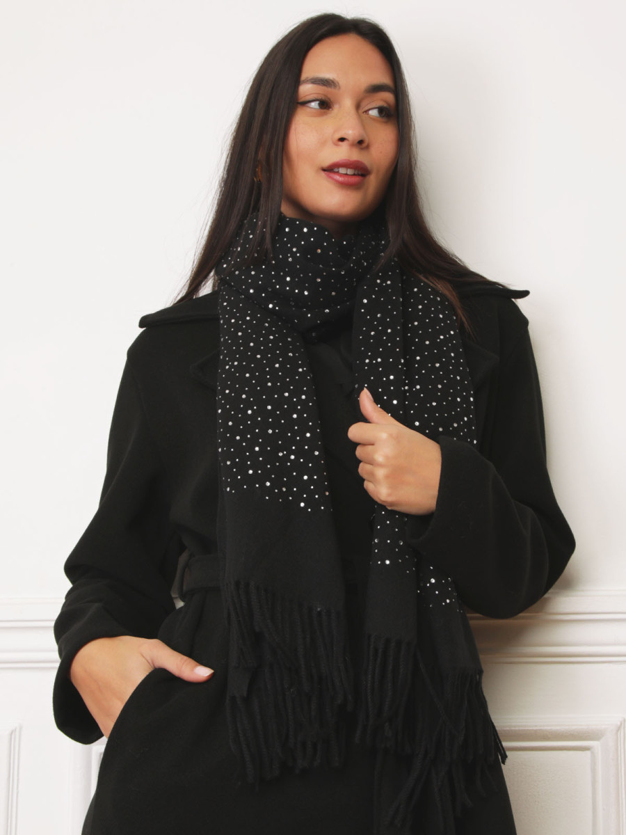 Écharpe à strass effet cachemire noire