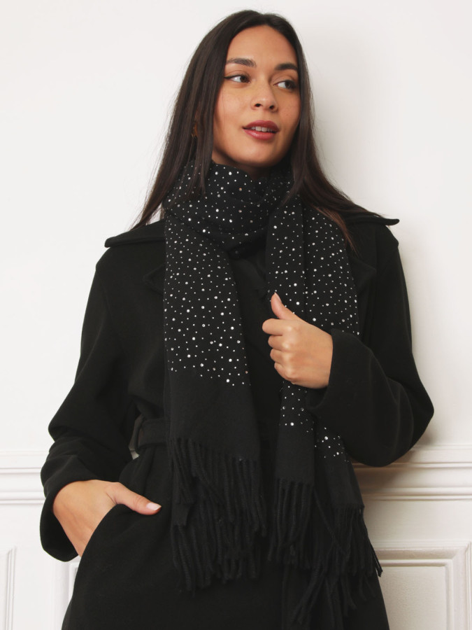 Écharpe à strass effet cachemire noire