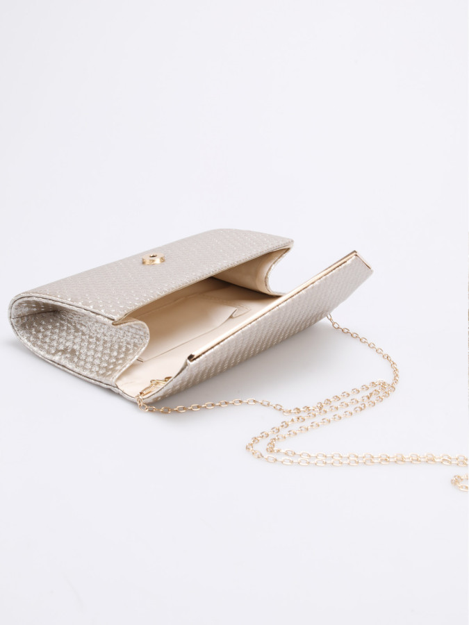 Pochette de soirée dorée élégante avec chaînette – Sac femme chic