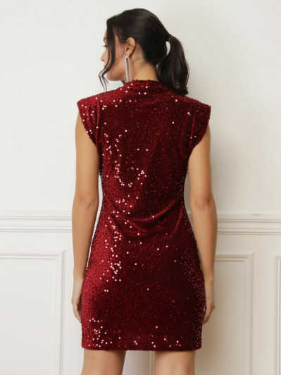 Robe velours bordeaux à sequins et épaulettes