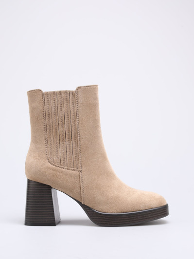 Bottines taupes en suédine à talon bloc