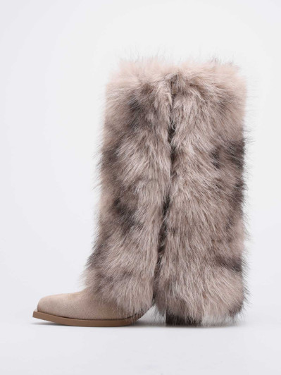 Bottes santiags à revers fausse fourrure