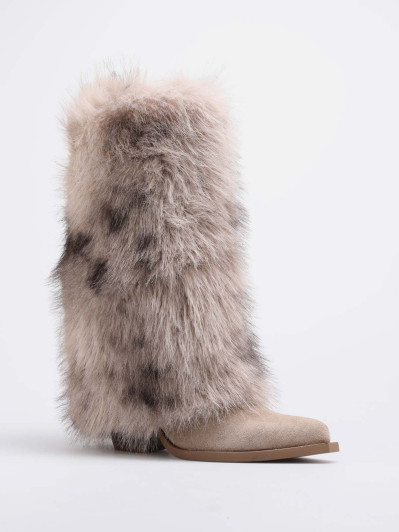 Bottes santiags à revers fausse fourrure