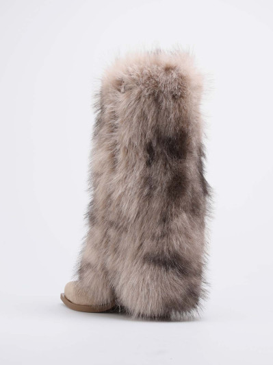 Bottes santiags à revers fausse fourrure