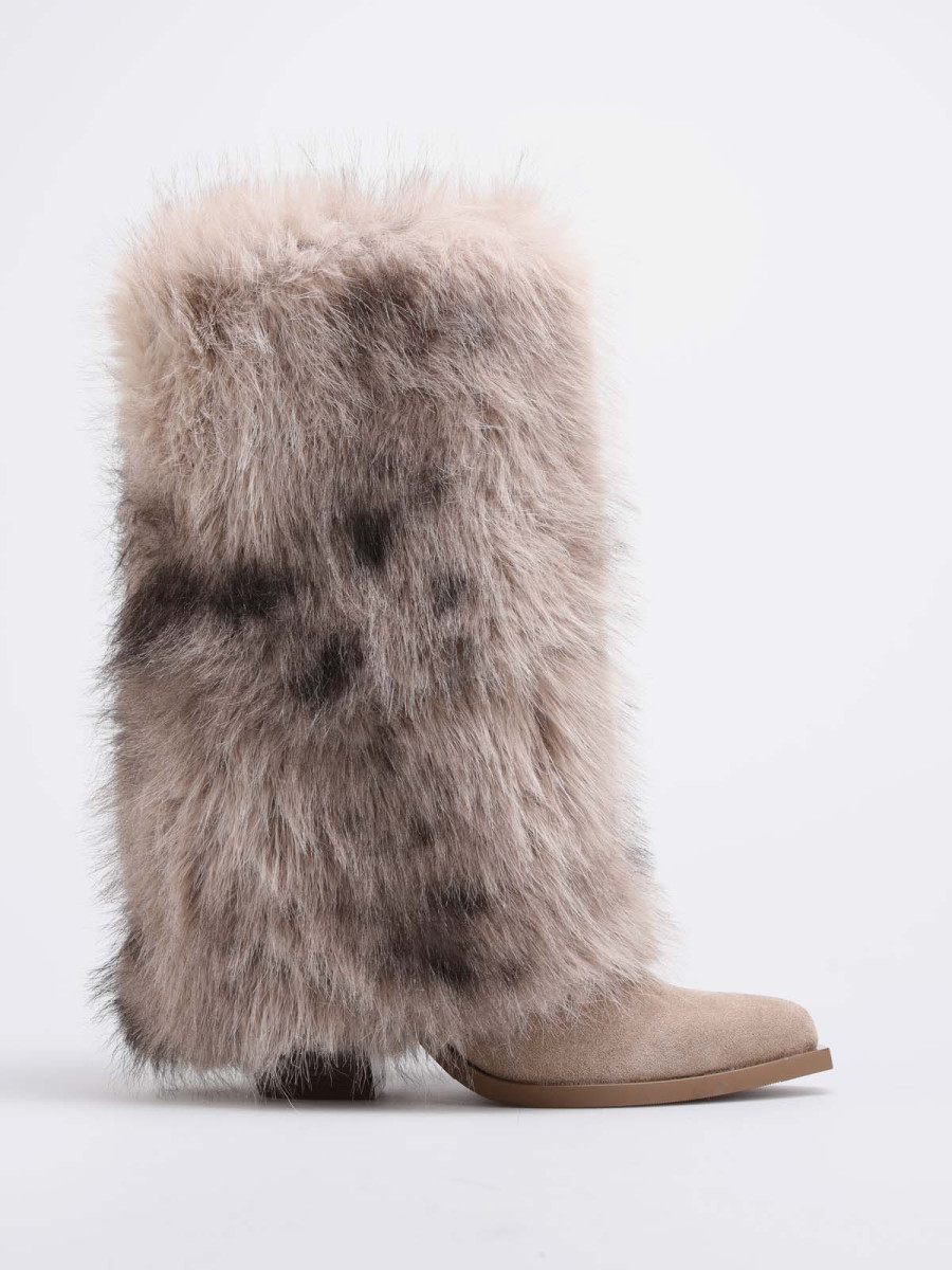 Bottes santiags à revers fausse fourrure