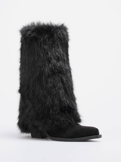 Bottes santiags à revers fausse fourrure