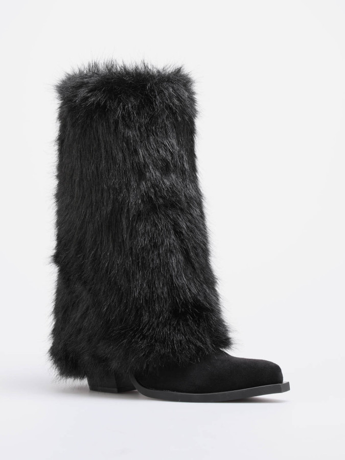 Bottes santiags à revers fausse fourrure