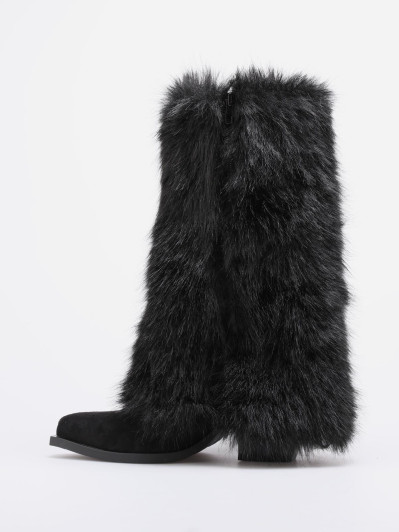 Bottes santiags à revers fausse fourrure