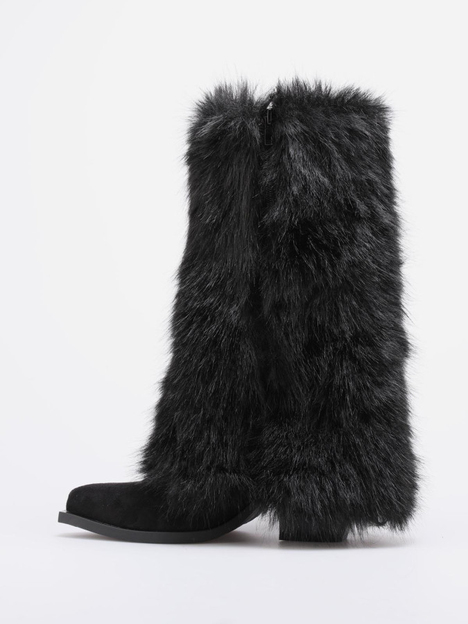 Bottes santiags à revers fausse fourrure