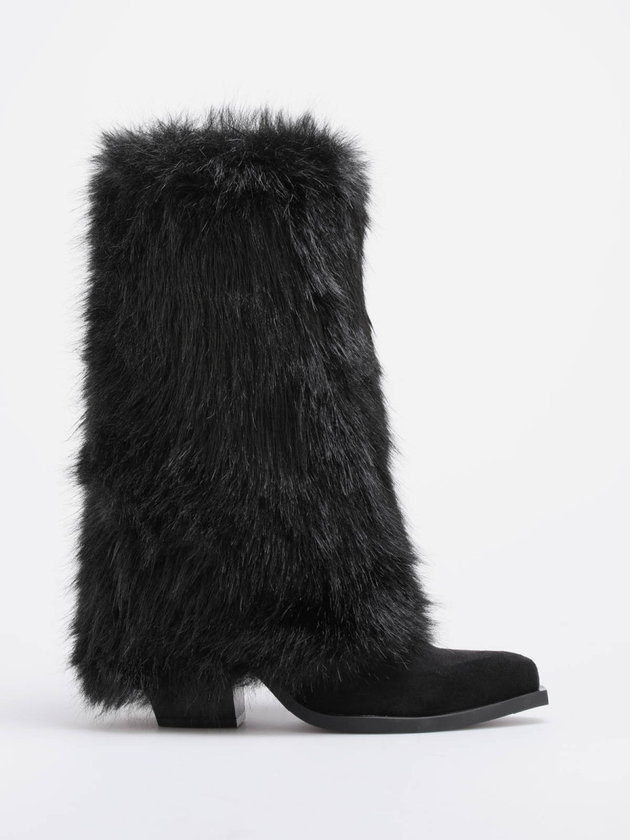 Bottes santiags à revers fausse fourrure