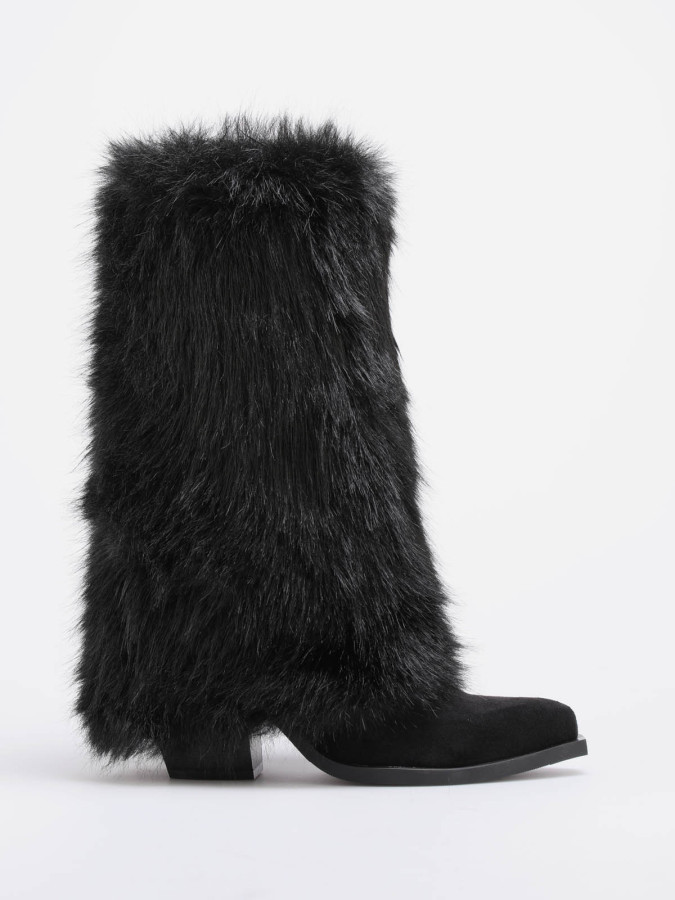 Bottes santiags à revers fausse fourrure