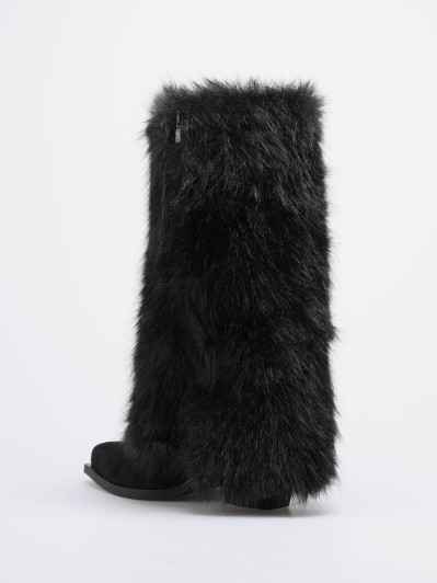 Bottes santiags à revers fausse fourrure