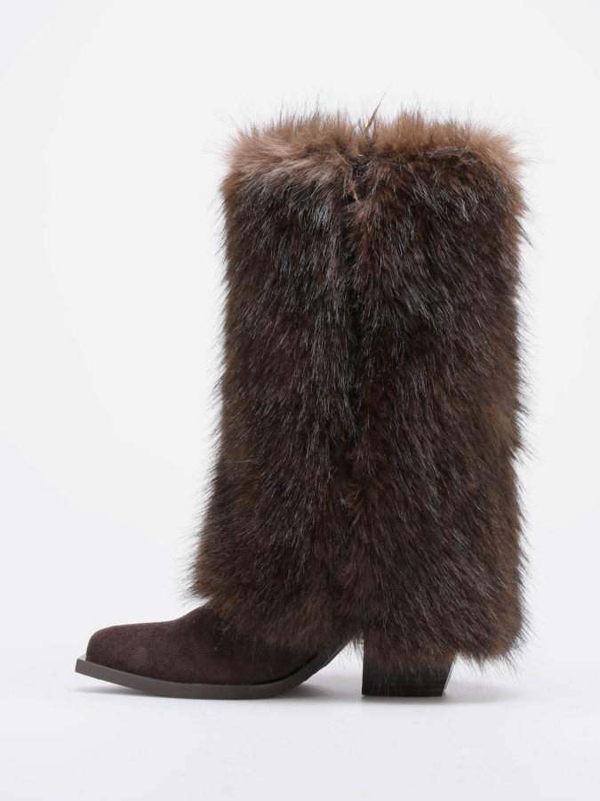 Bottes santiags à revers fausse fourrure