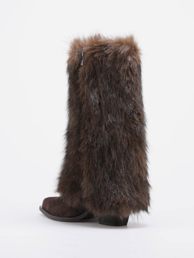 Bottes santiags à revers fausse fourrure