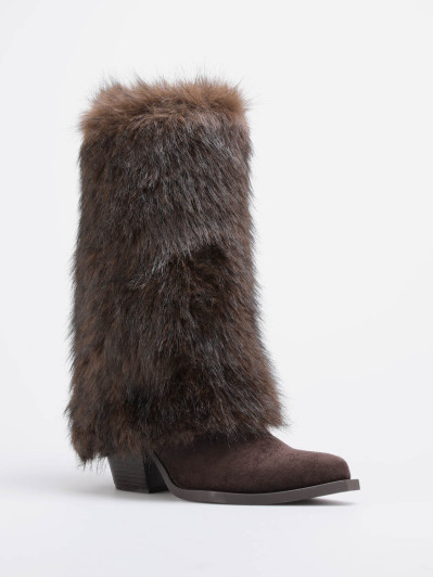 Bottes santiags à revers fausse fourrure