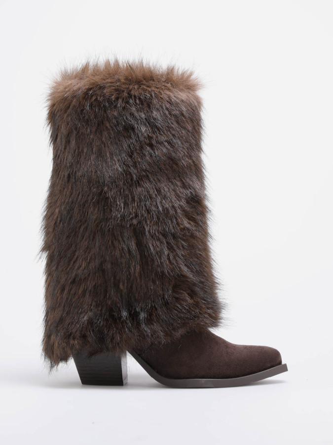 Bottes santiags à revers fausse fourrure