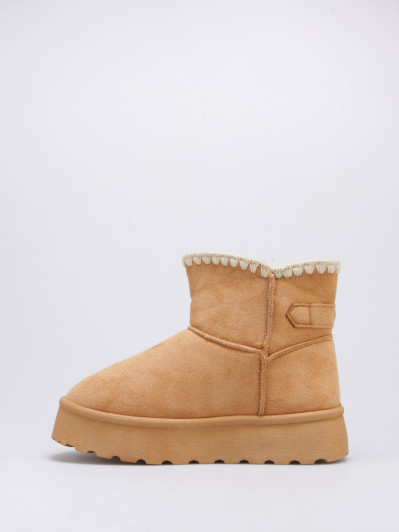 Boots camel fourrées à bride et plateforme