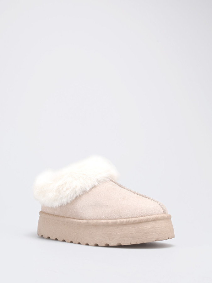 Boots basses taupe fourrées à plateforme