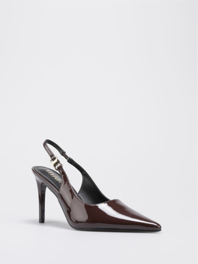 Slingback marron vernis à talon aiguille