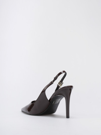 Slingback marron vernis à talon aiguille