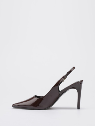 Slingback marron vernis à talon aiguille