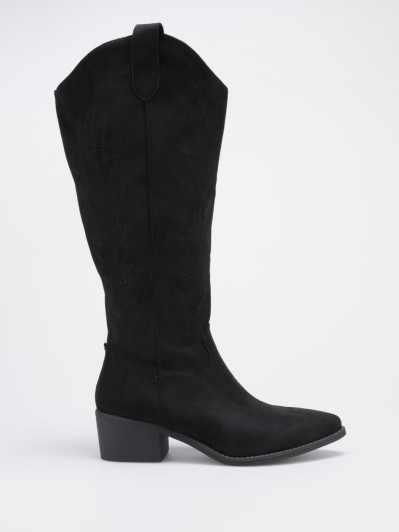 Bottes santiags en suédine noires à surpiqûres décoratives