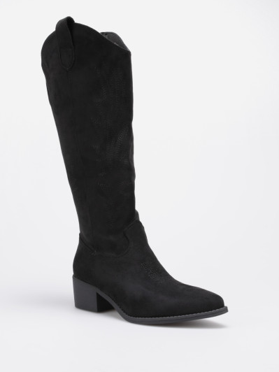 Bottes santiags en suédine noires à surpiqûres décoratives