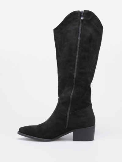 Bottes santiags en suédine noires à surpiqûres décoratives