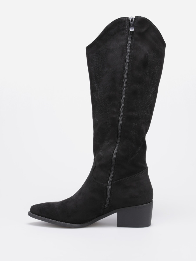 Bottes santiags en suédine noires à surpiqûres décoratives