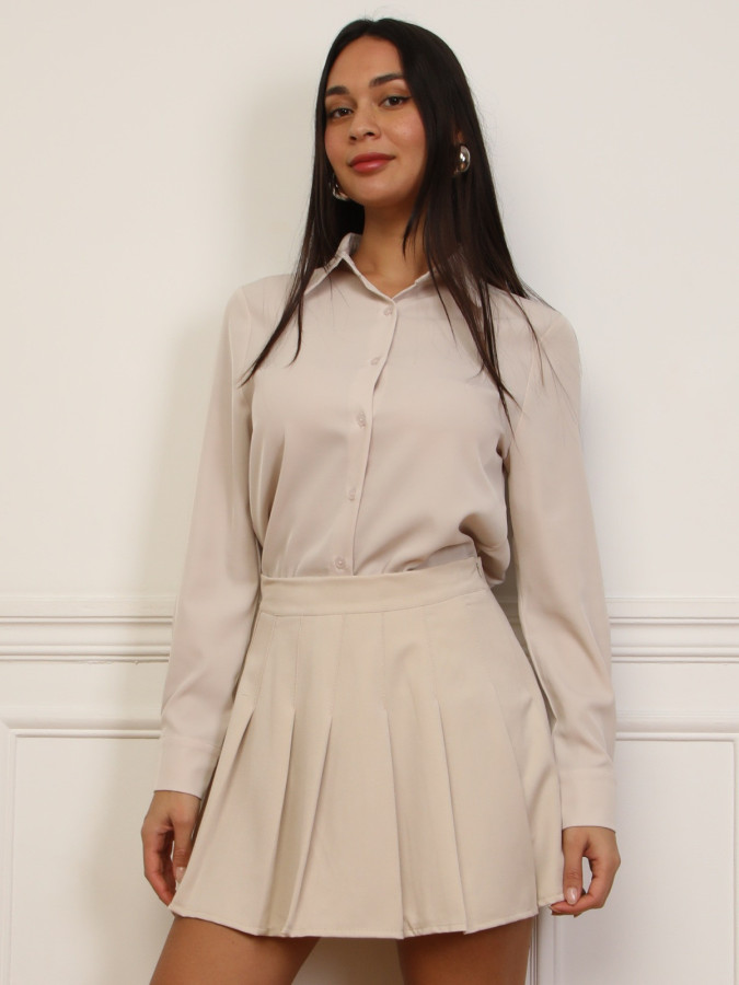 Jupe-short plissée beige