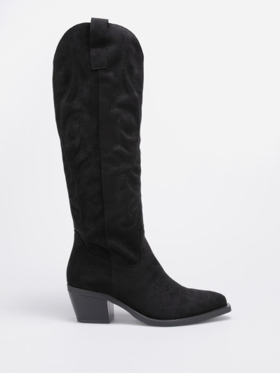 Santiags hautes en suédine noires à surpiqûres décoratives