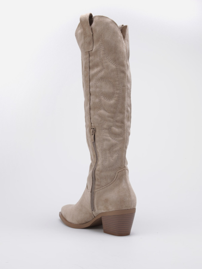 Santiags hautes en suédine taupes à surpiqûres décoratives