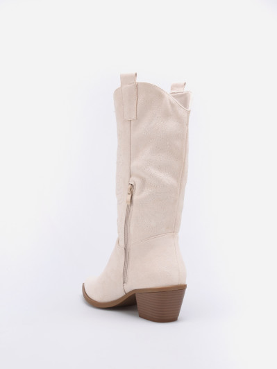 Santiags beige à surpiqûres décoratives