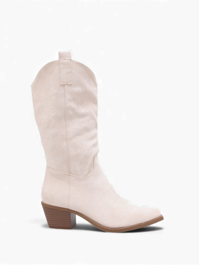 Santiags beige à surpiqûres décoratives