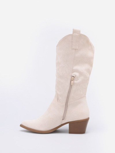 Santiags beige à surpiqûres décoratives