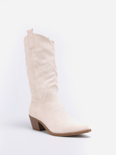 Santiags beige à surpiqûres décoratives