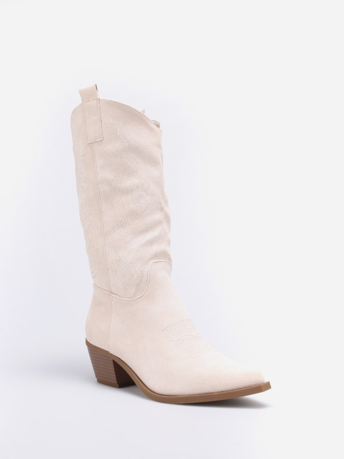 Santiags beige à surpiqûres décoratives