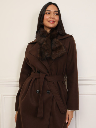 Écharpe à passant en fausse fourrure marron