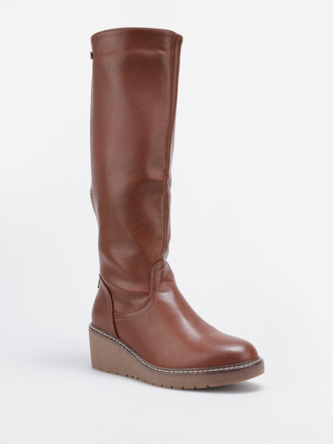 Bottes bi-matières camel à talon compensé