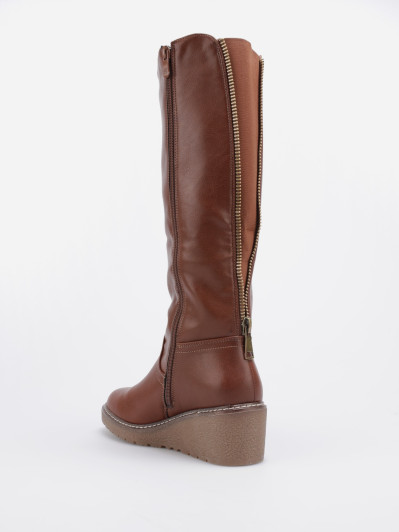 Bottes bi-matières camel à talon compensé