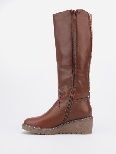 Bottes bi-matières camel à talon compensé