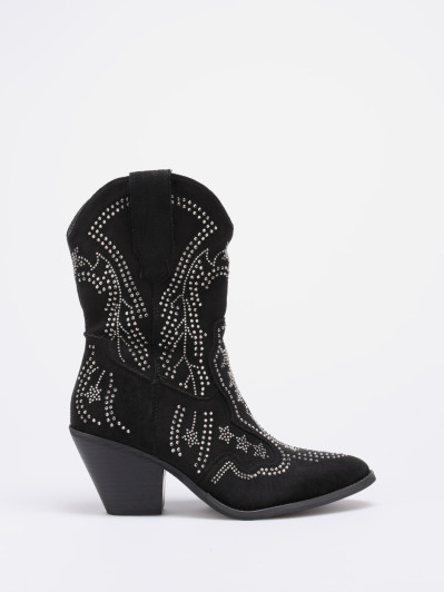 Bottines santiags noires à strass