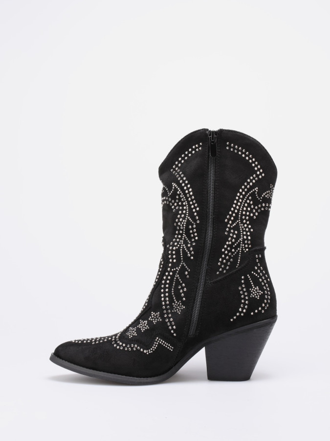 Bottines santiags noires à strass