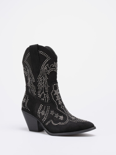 Bottines santiags noires à strass