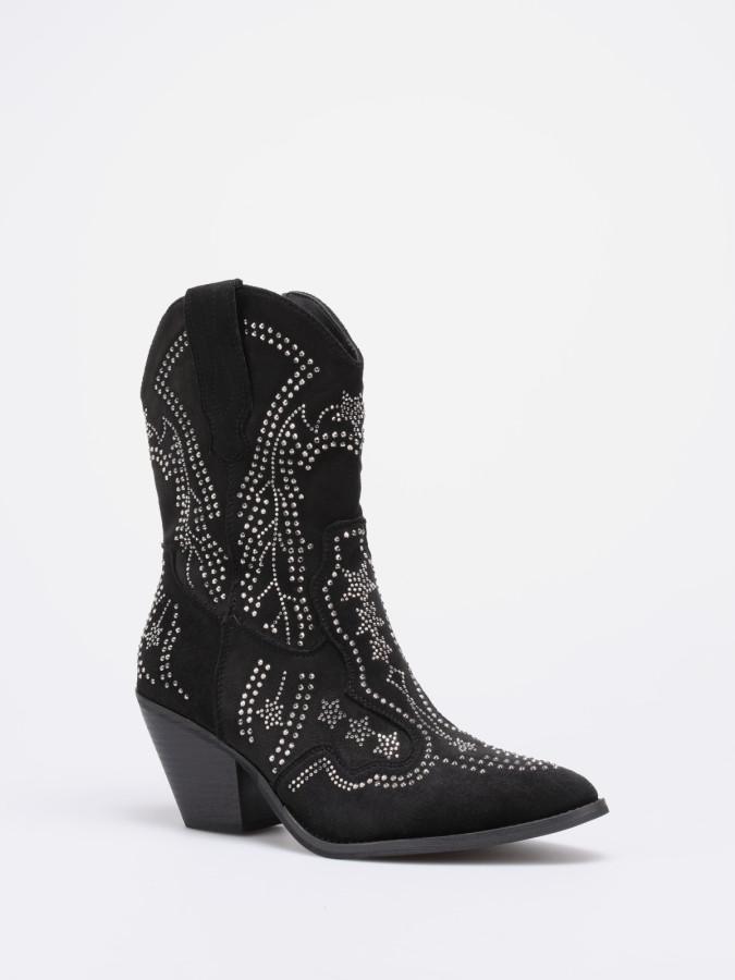 Bottines santiags noires à strass