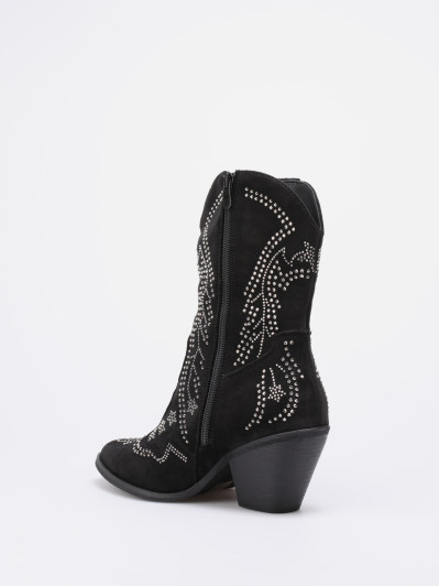 Bottines santiags noires à strass