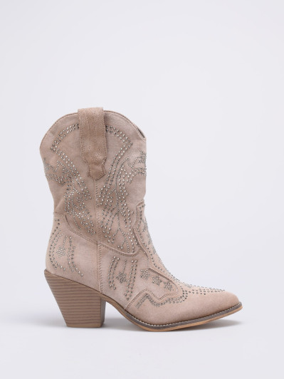 Bottines santiags taupe à strass