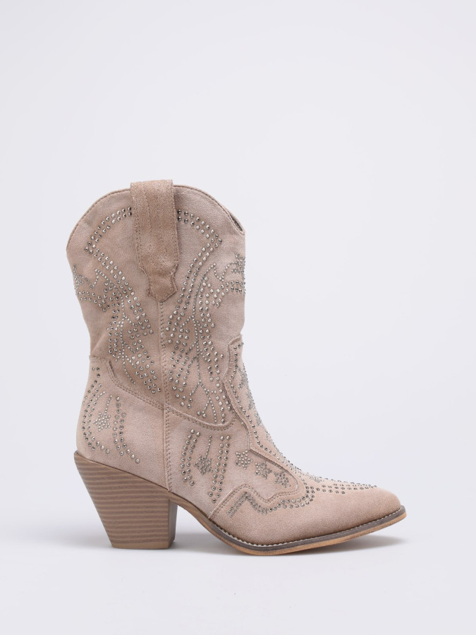 Bottines santiags taupe à strass