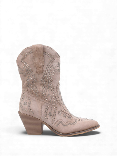 Bottines santiags taupe à strass